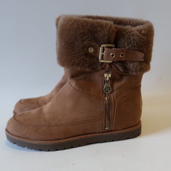 NWD GUESS FAUX SUEDE/FUR ZIP-UP BUCKLE BOOTIES 8.5 - Picture 3 of 8